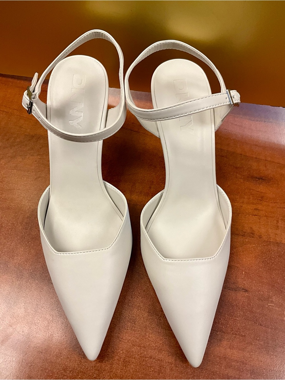 DKNY Cream Pointed Toe Ankle-Strap Pumps